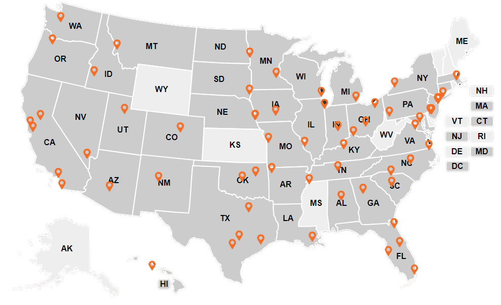 Map of File Savers Data 60 Office Locations
